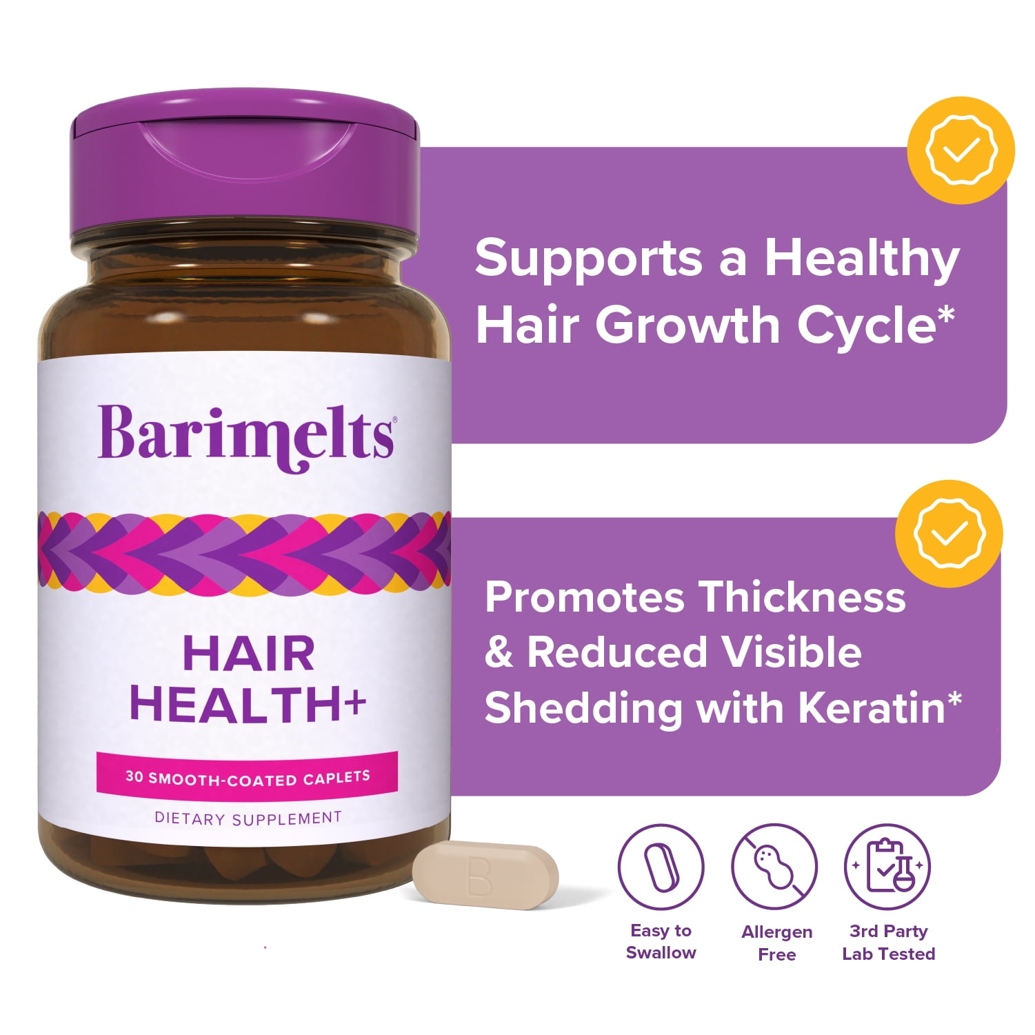 Barimelts Hair Health+ Bariatric Hair Growth Supplement with AnaGain Nu and Keratin, 30 caplets