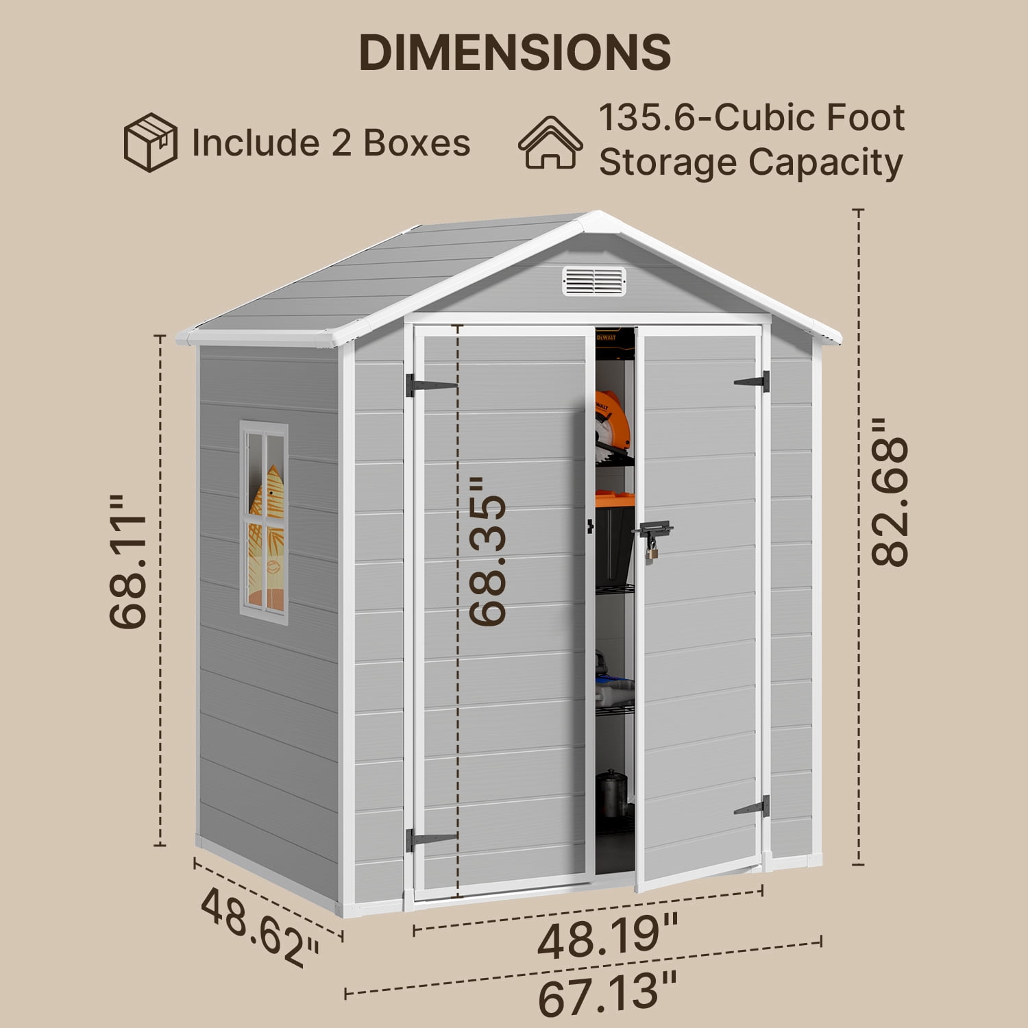 Aiho 6x4ft Plastics Garden Storage Shed - Strong Reinforced Floor, UV Resistant, 2 Lockable Doors, Gray
