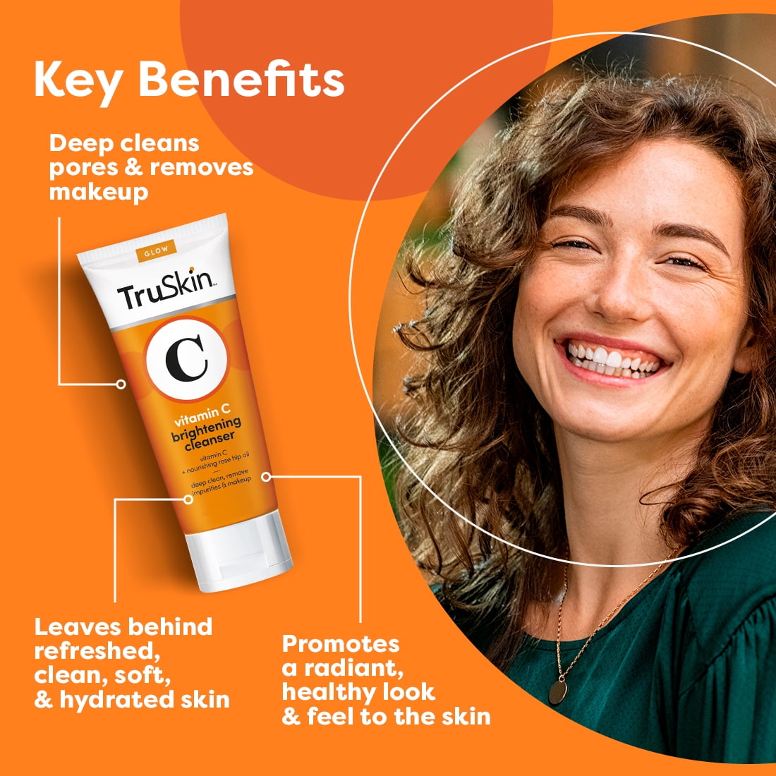 TruSkin Vitamin C Brightening Cleanser For Face – With Vitamin C, Vitamin E, Rosehip Oil, Aloe Vera – Deep Clean and Refresh, 5 fl oz