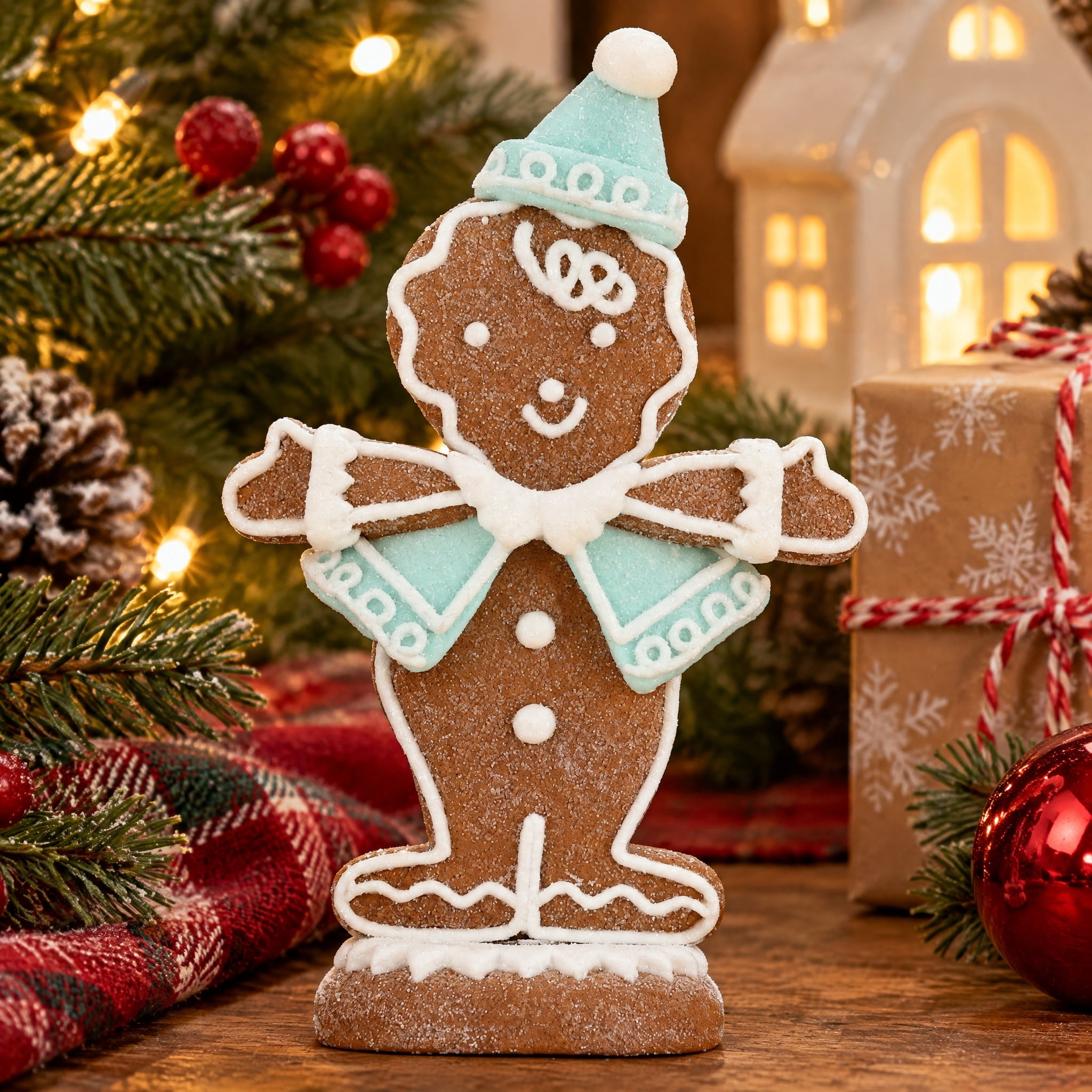 Clay Dough Gingerbread Boy Christmas Decoration, Brown and Blue, 5.3", by Holiday Time