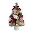 thumbnail image 2 of 15.7 Inch Pre Lit Mini Tabletop Christmas Tree with Ornaments, Snow Flocked Artificial Christmas Tree with Cowbells Berries Velvet Bow Pine Cones, Desktop Holiday Decor for Home Office, 2 of 5