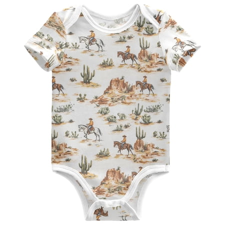joogoo Western Cowboy Horses Pattern Baby Bodysuits Short Sleeve Cotton Onesies Clothes 6Months