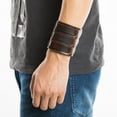 thumbnail image 4 of HZMAN Dark Brown Leather Wide Triple Strap Cuff Wrap Gauntlet Wristband Buckle Fastening Arm Armor Cuff (Brown), 4 of 7