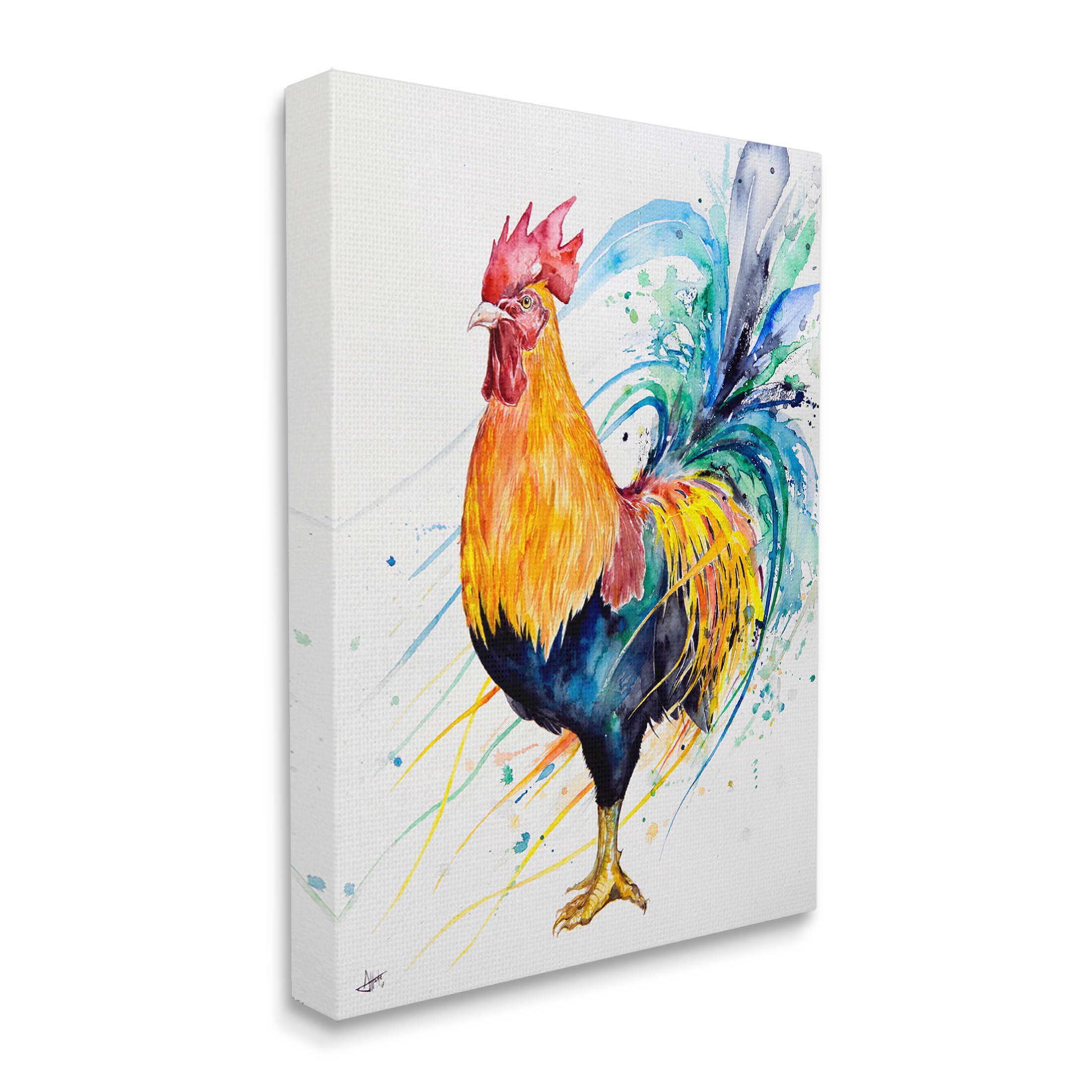 Modern Rooster Rainbow Splatter Animals & Insects Graphic Art Gallery Wrapped Canvas Print Wall Art