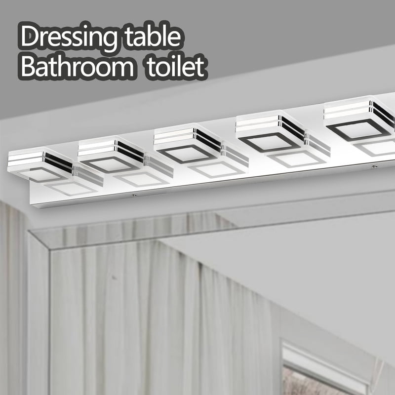 39" Modern Chrome 6-Light LED Vanity Light with Square Acrylic Lampshades – Energy Efficient Bathroom Light Fixture for Vanity Mirror, Powder Room, Bedroom, Living Room, Hardwired Wall Mount