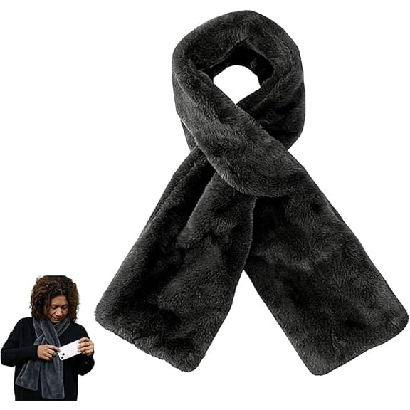 Faux Fur Scarf with Hidden Zipper Pocket Women Men, 2026 Winter Soft Warm Pull Through Scarf for Storage Concealed (Dark Gray)