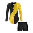 thumbnail image 2 of Yeahdor Kids Girls Long Sleeves Gymnastics Skating Leotard Unitard with Shorts Bottom Set Performance Dancewear Yellow&Black 4, 2 of 6