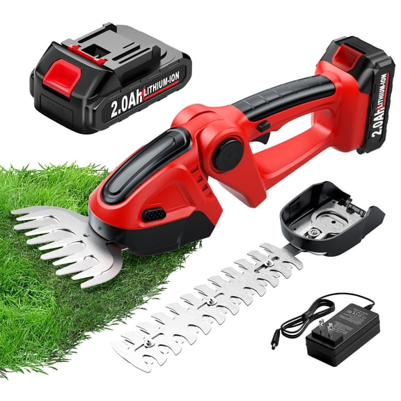 21V Cordless 2-in-1 Hedge Trimmer & Grass Shears, Handheld Lawn Trimmer/Shrub Cutter, 2.0Ah Lithium Battery & Charger, Lightweight Portable, for Garden Landscape Lawn Farm