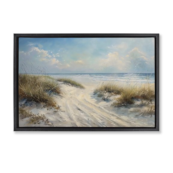 Stupell Industries Transitional Shoreline Serenity Beach Black Floating Frame Canvas Art, 25 x 17, by LSR Design Studio