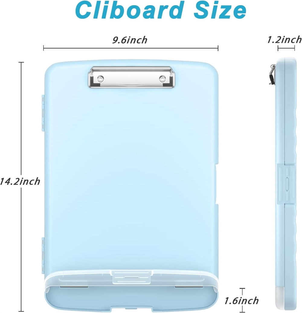 NOGIS Clipboard with Storage, High Capacity Nursing Clipboards with Pen Holder, Heavy Duty Plastic Storage Clipboard with Low Profile Clip,Smooth Writing for Office,Blue