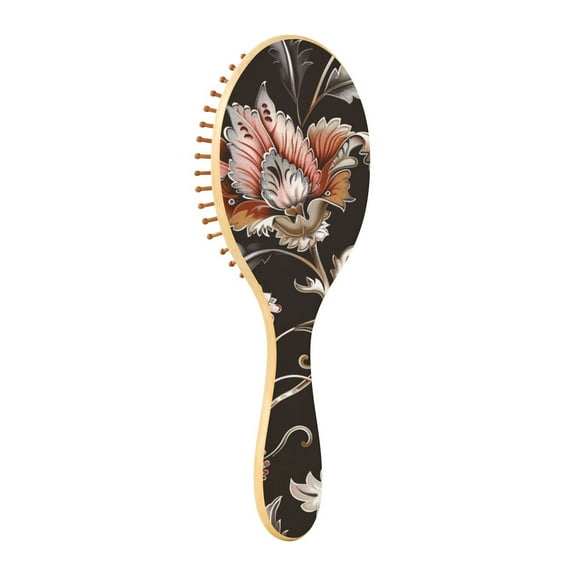 JSTEL Vintage Paisley Flower Hair Brush for Women Men Natural Wood Detangler Brushes for All Hair Types Hairbrush for Wet & Dry