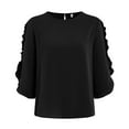 thumbnail image 4 of Womens 3/4 Length Sleeve Tops Crew Neck Solid Color Fashion Shirts Spring Summer Business Casual Blouses Shirt, 4 of 6