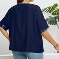thumbnail image 3 of Top de talla grande para mujer, jersey holgado de manga corta con cuello redondo y botones en la parte delantera, Top con estampado de moda azul XXXL, 3 of 5