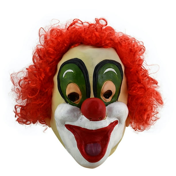 Máscara de látex para cosplay, pelo rojo, payaso, fantasma, Halloween