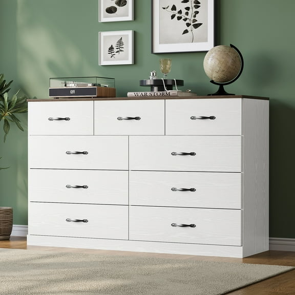 Linsy Home Oversized Dressers for Bedroom, Modern Wide Chest of 9 Drawers, White