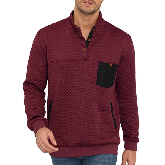 Men's Casual Sweatshirts Quarter Button Stand Collar Pullover Sweater Henley Waffle Knit Jacket
