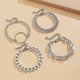 thumbnail image 4 of Silver Chunky Chain Bracelet Charm Boho Bracelet For Teen Girls Women Flat Cable Chunky Chain Bangle With Circle Set Of 4 (silver), 4 of 5