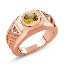 Gem Stone King 1.53 Ct Yellow Citrine White Diamond 18K Rose Gold Plated Silver Men's Ring