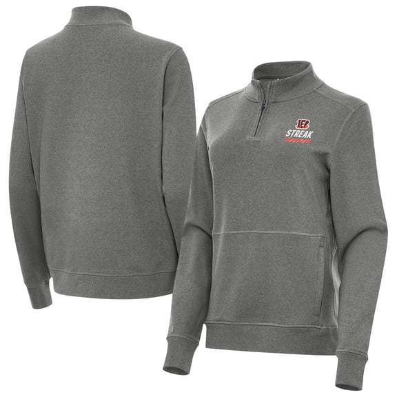 Women's Antigua Heather Black Cincinnati Bengals Streak Crush Quarter-Zip Pullover