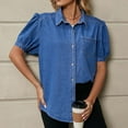 thumbnail image 6 of Teissuly Women's Spring And Summer Solid Color Casual Lapel Short-Sleeved Denim Shirt Short-Sleeved Lapel Top/Shirt, 6 of 6