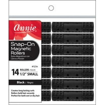 Annie Snap-On Magnetic Rollers – 1/2″ Small Size, Black, 14 Count | Smooth Curlers with Secure Snap Covers – #1234