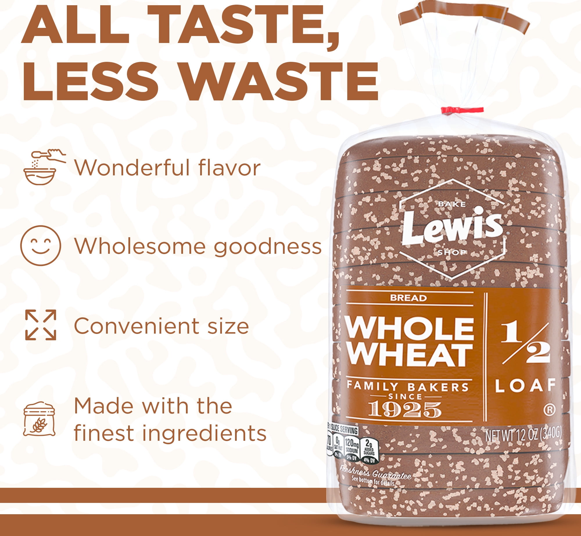 Lewis Bake Shop Whole Wheat Half Loaf Bread, 1/2 Loaf, 12 oz