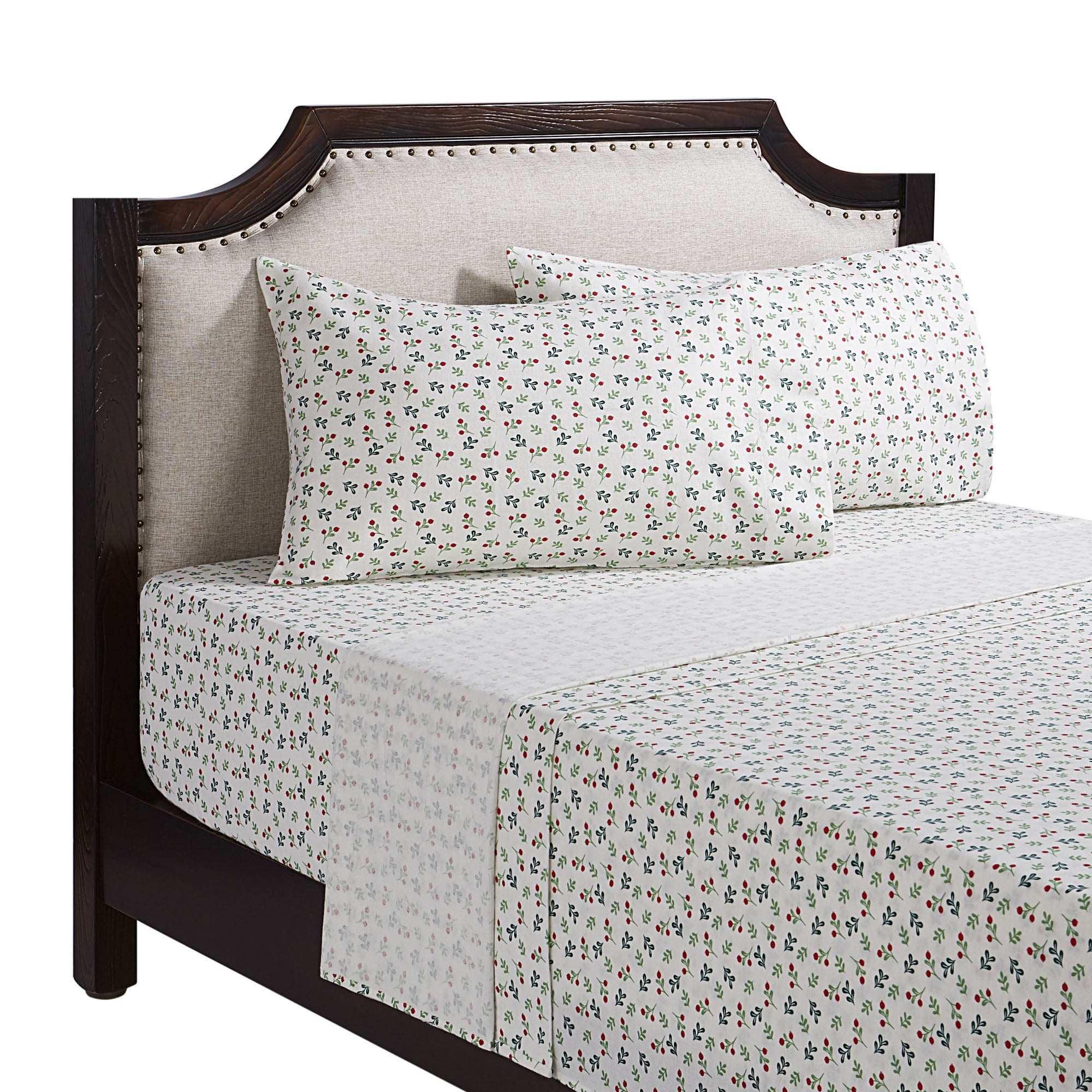 Holiday Time 4-Piece Mistletoe Flannel Sheet Set, Queen