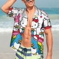 thumbnail image 3 of Lsque Sanrio Pattern Hawaiian Shirt for Men Unisex Summer Beach Casual Short Sleeve Cotton Linen Button Down Shirts-Large, 3 of 6