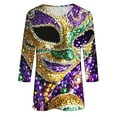 thumbnail image 5 of Jsaierl 3/4 Sleeve Tops for Women Plus Size Mardi Gras Mask Graphic Shirts Funny Crewneck T Shirt Blouses Trendy Carnival Themed T-shirts, 5 of 5