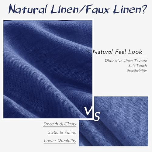 Classic Blue Linen Semi Sheer Curtains 84 Inches Length Light Filtering Neutral Farmhouse Boho Rod Pocket Back Tab Hook Belt Clip Rings Window Drapes for Bedroom Living Room 2 Panels 52x84