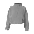 thumbnail image 5 of NMMUED Womens Half Zip Pullover Crop Sweatshirt Mock Neck Sweatshirts for Women Oversized Mock Neck Sweatshirt Mock Turtleneck Sweatshirt Women Oversized Sweatshirt for Women Light Gray S, 5 of 5