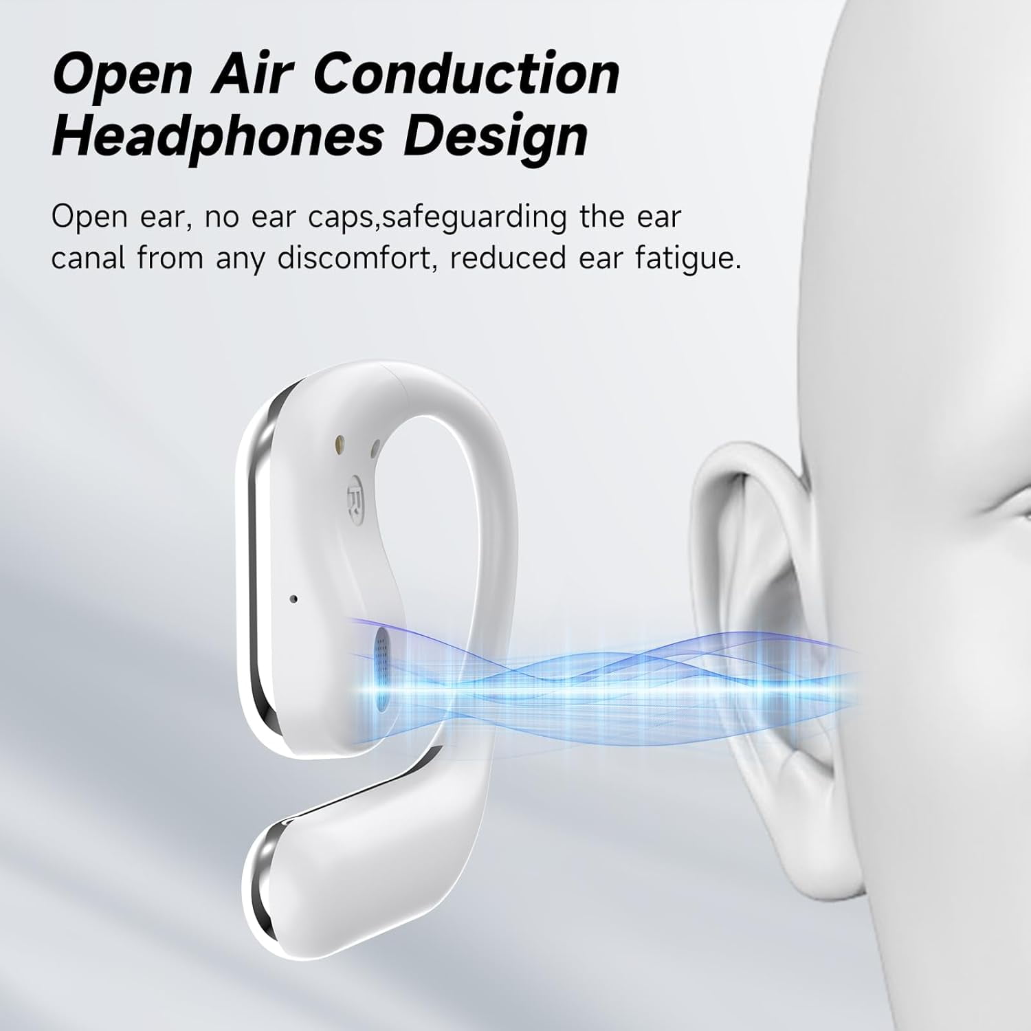 Open Ear Bluetooth 5.4 Headphones,Wireless Bone Conduction Earbuds Built-in Mic Sport Over Earphones with Comfort Ear Hooks LED Display Charging Case,Waterproof IPX7 Design for Running Fitness,White