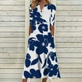 thumbnail image 2 of VBTAPA Womens Summer Dresses V Neck Floral Printed Maxi Dress Short Sleeve Casual Beach Dresses Trendy Flowy Vacation Sundresses Navy L, 2 of 6