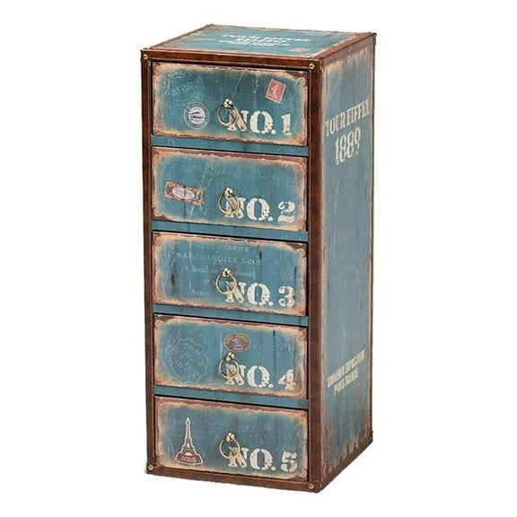 Bowery Hill Traditional 5-Drawer MDF Wood Accent Storage Chest in Blue