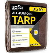 Boen Brown Large Multi-Purpose Tarp 8 ft x 10 ft, 5 Mil Thick, Rust-Proof Grommets Every 36 in, Water-Resistant and Tear-Resistant