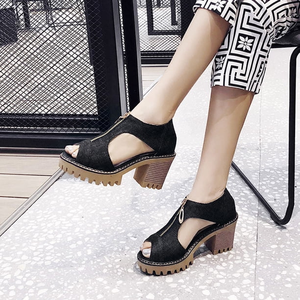 Tamaño de zapatos de mujer de tacón alto de microfibra de cuero artificial y mezclilla de moda 35-43 Wmkox8yii hfjk2503