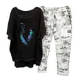 thumbnail image 2 of Ensembles de Détente pour Femmes 2 Pcs Imprimé Col Rond Manches Mi-Longues Pull + Pantalon Ensemble Coton Lin Deux Pièces Été, 2 of 5