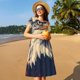 thumbnail image 4 of Fotbe American Bald Eagle A Vestido Largo de Moda para Mujer, Vestido Tipo Camiseta con Manga Corta y Estilo Casual a Rayas y Bloques de Color, 4 of 6