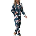 thumbnail image 4 of Unique Bargains Women's Pajama Satin Silky Floral Shirt and Pants 2pcs Sleepwear Sets, 4 of 5