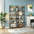 thumbnail image 5 of 6-Tier Industrial Bookshelf, 67" Wooden Vintage Storage Rack with Open Shelves, Freestanding Double Wide Metal Frame Bookcase for Storage and Display for Home Office, Bedroom, Rustic Brown, 5 of 7