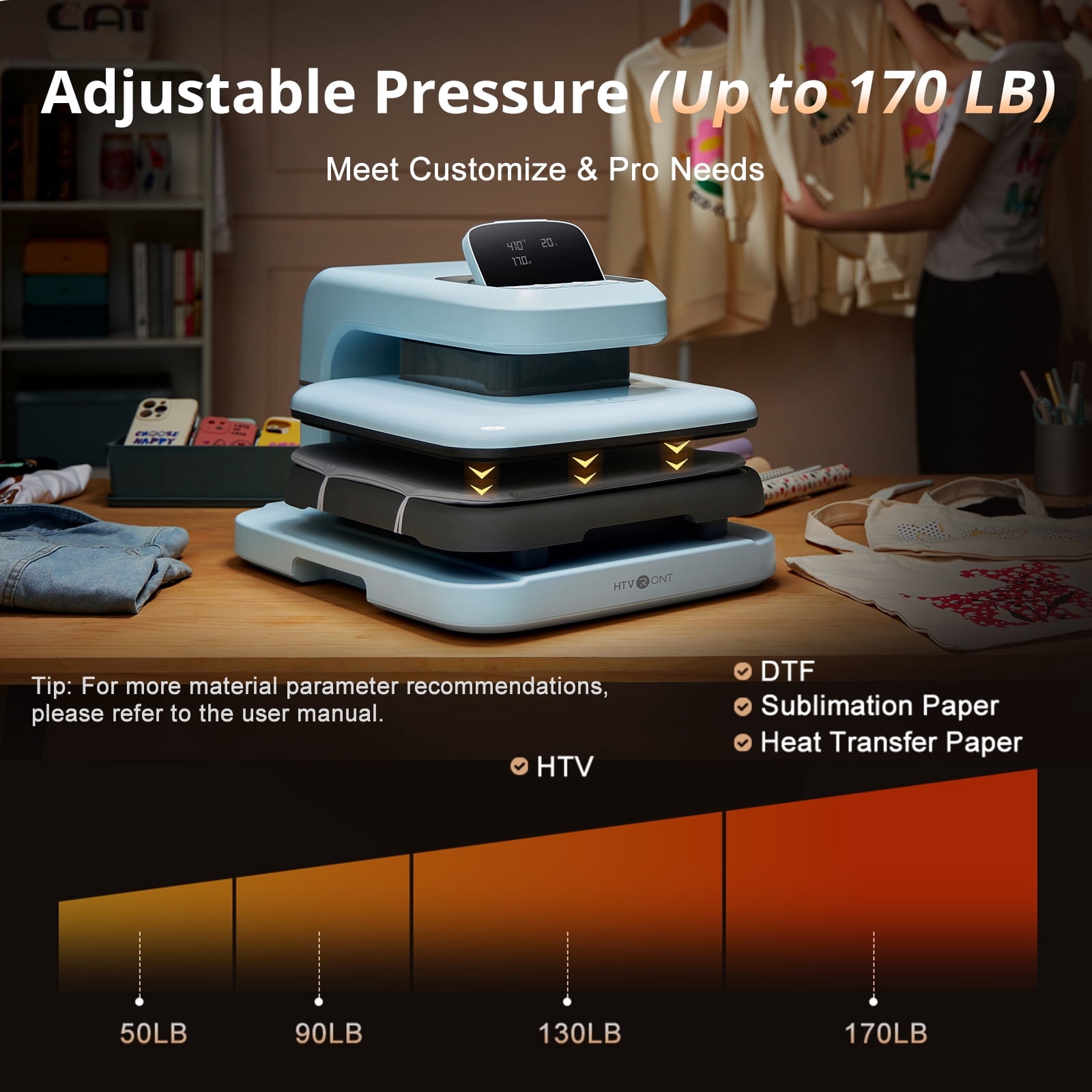 HTVRONT Automatic Heat Press 2 + HTVRONT Automat Heat Press Accessories Kit, Heat Press Machine with Adjustable Pressure & Higher Heating Height, Heats Up Fast and Evenly