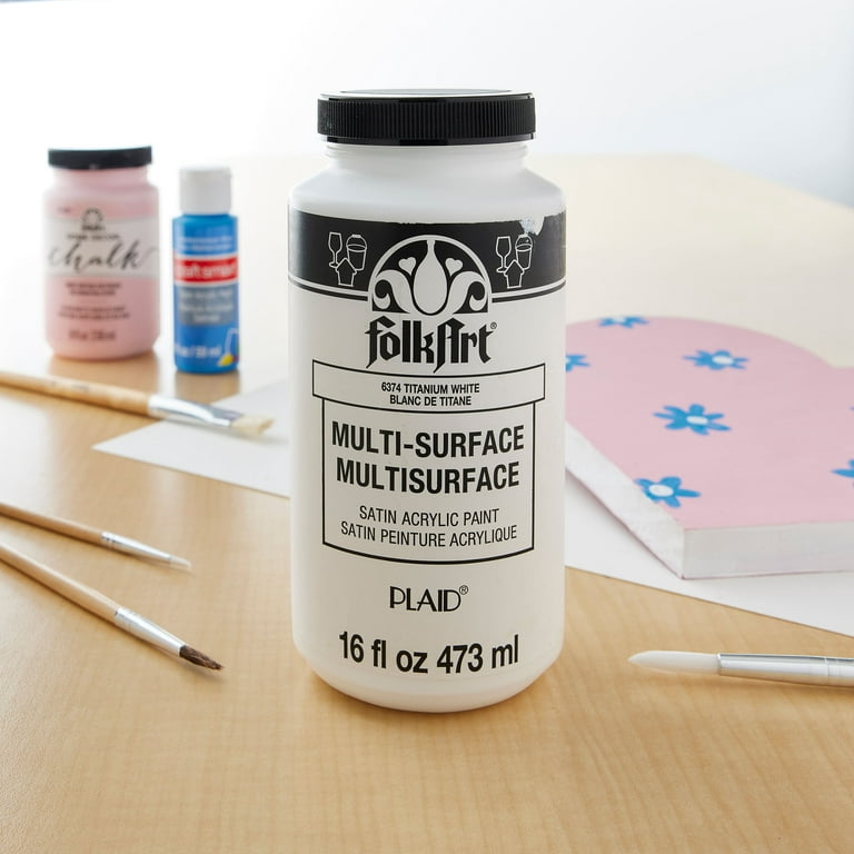 FolkArt Multi-Surface Satin Acrylic Paint in Assorted Colors, 16 oz,  Titanium White 16 Fl Oz 