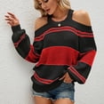 thumbnail image 2 of Top con cuello halter y hombros descubiertos a rayas,Camiseta con cuello halter y hombros descubiertos para mujer Top con cuello halter y hombros descubiertos para mujer Suéter con hombros descubiertos Rendimiento de gama alta, 2 of 6