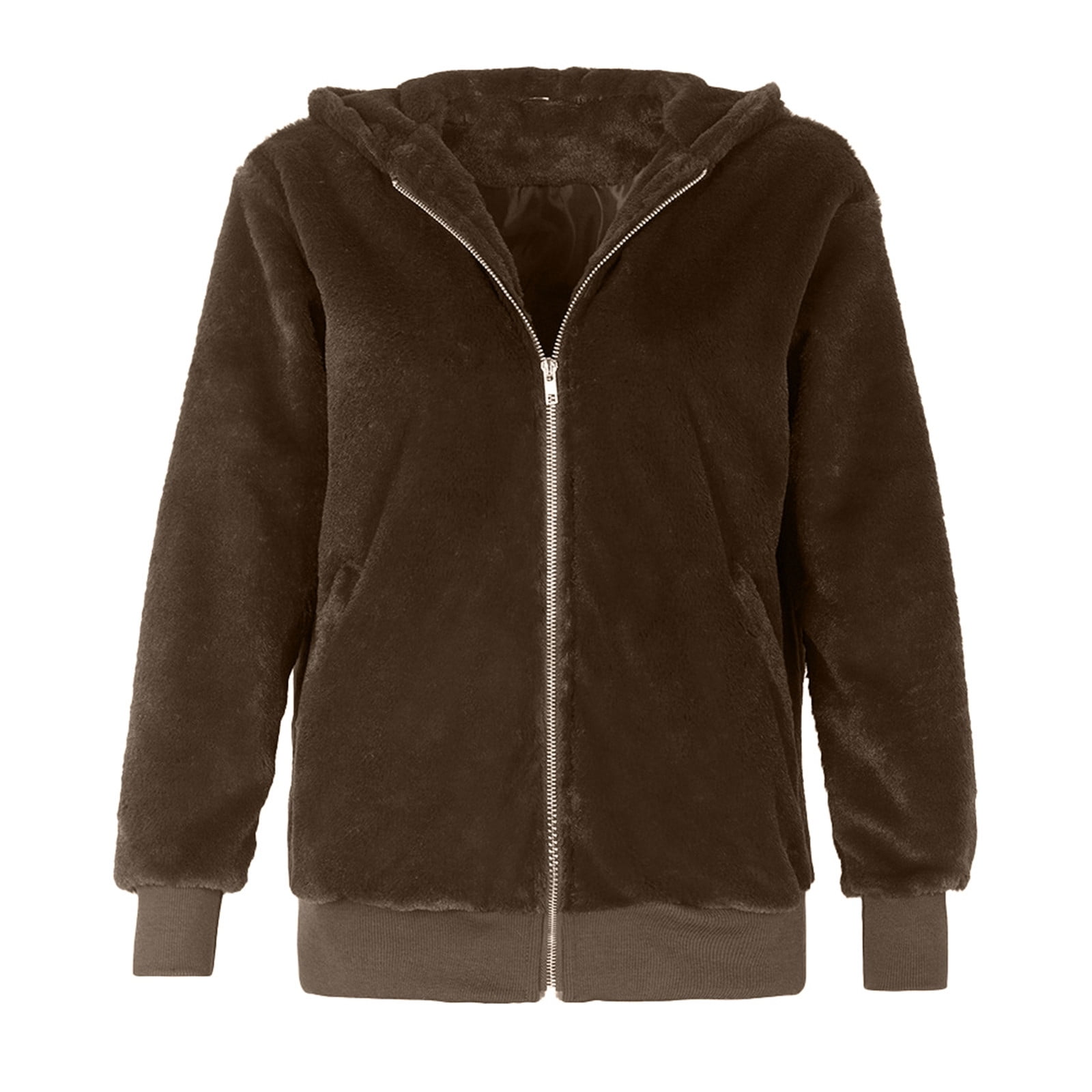 Ladies Long Sleeve Pocket Pure Color Bunny Coat Jackets for Women Long Jacket for Women Womens Zippe Wool Jacket Women Zip up Jacket Jackets Women with Hood Plain Jacket with Sleeves Casual Wrap