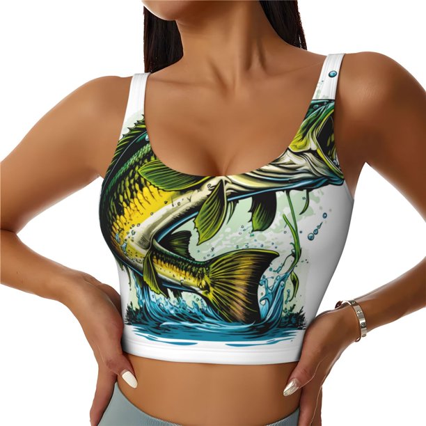 Fotbe Big bass fish Sujetador Deportivo Largo sin Aros para Mujer con Almohadillas y Soporte Medio, Transpirable y Absorbente, Camiseta Tipo Chaleco o Tank Top-XX-Large