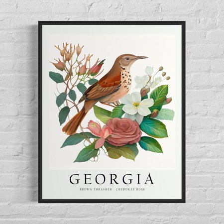 POSTER Georgia State Bird Art Print, Georgia State Flower, Georgia Wall Art, Home Decor-UNFRAMED