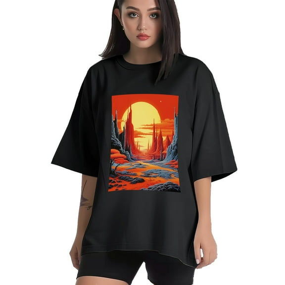 Plus Size Shirt for Women Black Tops for Women Short Sleeves Shirt for Women Sunset 5 T Shirt Crewneck Shirt for Women XS