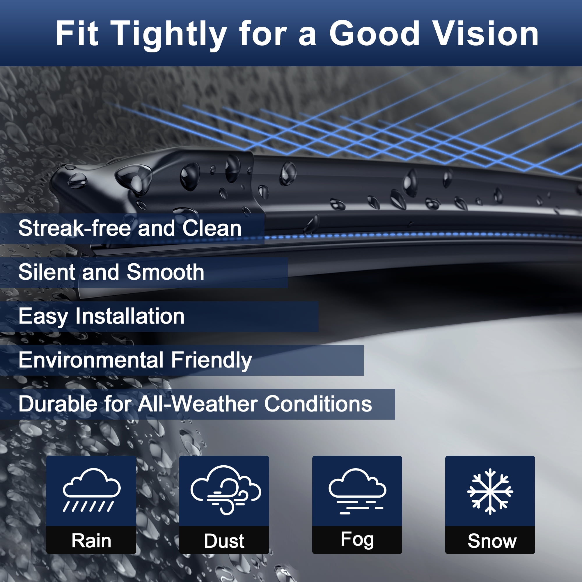 Unique Bargains 2pcs 24"+18" Silicone Front Windshield Wiper Blade Replacement for Chevrolet Equinox 16-23 J / U Hook