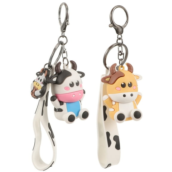 FONDOTIN Cow Keychains Party Favors PVC 2Pcs Bag Pendant Assorted Color