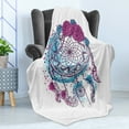 thumbnail image 4 of Bohemian Soft Flannel Fleece Throw Blanket, Dreamcatcher with Roses and Feathers, Cozy Plush for Indoor and Outdoor Use, 60" x 80", Sky Blue Magenta, by Ambesonne, 4 of 5